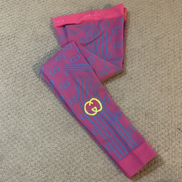 Gucci GG Jacquard Tubular Leggings Pink/Blue Size S - Picture 5 of 11